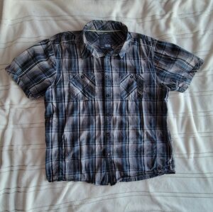 Warehouse One Men's Short Sleeve Plaid Button-Down Shirt - Blue & Gray